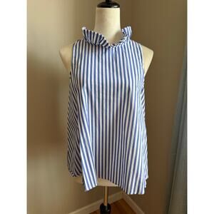 Pomander Place Blue & White Stripe Bow Blouse Size Small